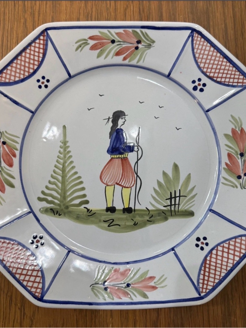 Vintage Henriot Quimper French Faience Dinner Plate Octagonal 10 Inch Mistral